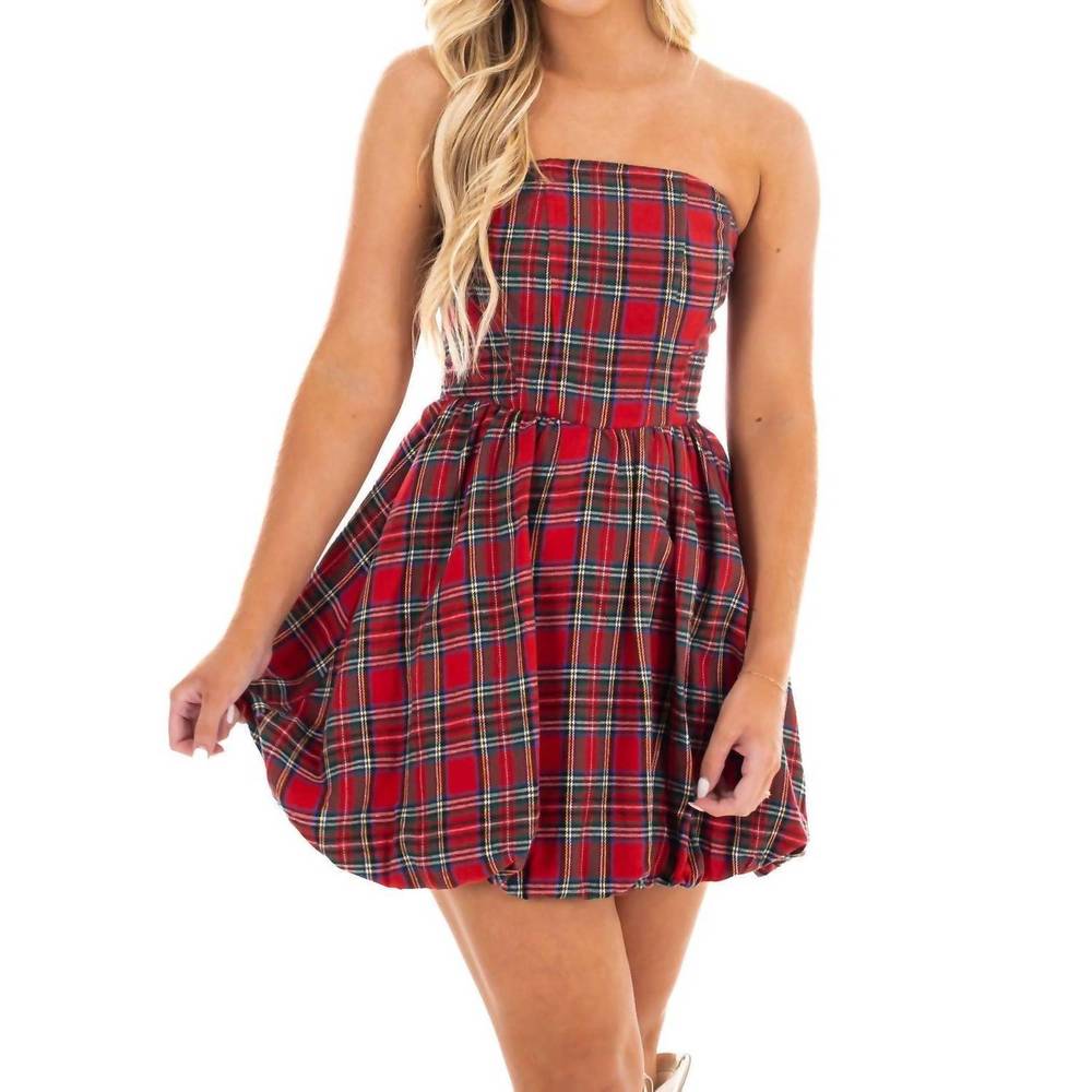Strapless Red Plaid Mini Dress